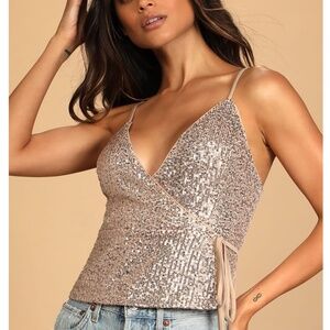 Wrapped Up in Glam Gold Sequin Wrap Cami Top Lulus - XS
